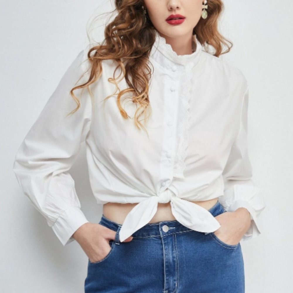 Plus Contrast Schiffy Trim Blouse